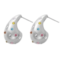 Silver geometric hollow earrings featuring multi-color rhinestones and pearly accents - Silver/AB Zirconia
