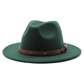 Dark green wide brim wool fedora hat with a brown studded leather band for men and women - One Size 58cm Circumference / Dark Green