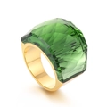 Exaggerated 18K gold plated stainless steel ring with a large faceted green crystal stone - US 6 / Green Gold (KR31889-K)