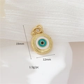 Goldener Evil Eye Anhänger mit blauem Emaille und Zirkon, 19mm Höhe für Halsketten - H-11618 (Rundes Emaille Böser Blick)