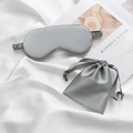 Silver grey faux silk sleep mask and drawstring pouch set with elegant satin texture - Gray