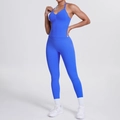 Zweiteiliges hellblaues Yoga-Set mit Neckholder-Oberteil und High-Waist-Leggings - Elektroblau