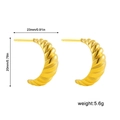 Detail view of 18K gold plated hoop earrings with 23mm width and 20mm height dimensions - Spiral Texture Croissant