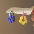 Asymmetric flower pendant earrings in sky blue and vibrant yellow dopamine styles - Sky Blue Dark Blue Flower Asymmetric Dangle Style (2232)