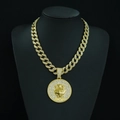 Gold-plated Cuban link necklace with iced out Aquarius zodiac round pendant charm - Aquarius with 18inch Cuban Chain / Gold