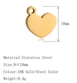 Stainless steel 9x10mm heart charm pendant for jewelry making in golden finish - DY1425 Heart Gold