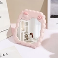 Cute pink cloud-shaped makeup mirror with cartoon sheep and 3D floral accents - Cute Sheep / Pink