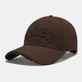 Vintage dark brown baseball cap with BLACK 3D embroidery and distressed brim detail - Coffee