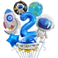 Set palloncini tema spazio con astronauta razzo terra e grande numero due argento - Set Tema Spaziale - Numero 2