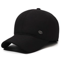 Men's winter baseball cap in black wool blend with ear protection and metal logo plate - Adjustable / Black