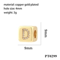 Perle cubique de 9mm plaquée or 18K avec lettre D en diamant pour bijoux faits main - Lettre D