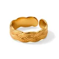 Verstellbarer goldener geflochtener Ring aus Edelstahl im minimalistischen Design - Gewebter Texturstil (KBJ219) / Gold
