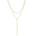 Double-layered gold Y-necklace featuring a round bead pendant and flat link chain - Double Layer Gold 5