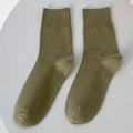 Olive green Morandi style mid-calf cotton socks with minimalist ribbed cuff design - One Size / Matcha Olive Green