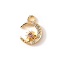 Pendentif lune dorée avec pierre rose et cristaux pour création de bijoux - Doré