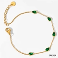 Minimalist gold stainless steel bracelet featuring five pear-cut green zircon stones - Gold Green Zircon Bracelet (SAK914)