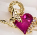 Pink heart pendant with golden butterfly and sparkling zircons for DIY jewelry - Pink Heart Butterfly