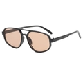 Black frame pilot sunglasses with light orange lenses and retro double bridge design - C04 Black Frame Tea Lens
