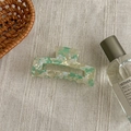 Rectangle hollow hair claw clip with green and cream marble acetate pattern - Yellow-Green