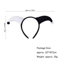 Black and white plush jester headband for Halloween costume party, 30cm length - Black and White Color Block Style