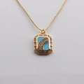 Collier doré avec pendentif rectangle arc-en-ciel serti de gemmes multicolores - Bleu Ciel