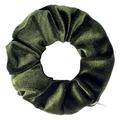 Detail of a dark green tie-dye velvet scrunchie with a hidden zipper on white background - Dark Green