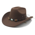 Chapeau de cowboy marron en feutre de laine avec bande turquoise sur fond blanc - M (56-58cm) / Marron