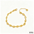 Adjustable gold plated stainless steel coffee bean link chain bracelet for women - Gold Coffee Bean Chain Stainless Steel Bracelet (B781)