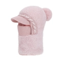 Bonnet en tricot rose avec cache-cou et masque intégrés et pompon doux pour femmes - Rose