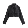Flat lay of black cropped utility shirt with large chest pockets and lapel collar - S / Tops / Black