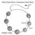 Vintage silver hollow floral metal waist chain with turquoise accents for dresses - Antique Silver Sun Pattern Style (19621)