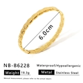 Macro detail of golden stainless steel bamboo joint bracelet with size and weight info - Longitudinal Texture Closed Style (NB-B6228)