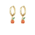 Tropical fruit earrings featuring orange stones and green leaves in gold finish - Orange Earrings