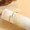 Adjustable golden beaded opening bracelet featuring emerald green rectangular inlay - Green Zirconia (SL0252-4)
