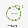 Bracciale in acciaio inossidabile dorato con ciondoli occhio greco verde e catenina - Verde