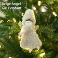 Colgante de ángel de Navidad de felpa beige con alas doradas y estrella decorativa - Marrón
