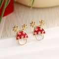 Christmas stud earrings with red mushroom and golden reindeer antlers design - Mushroom Elk Antler (EAR0014)