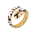 Detail of snake-shaped ring with black and white enamel and 18k gold plating - Adjustable Open / Style 7-Black White Enamel Snake