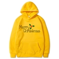 Bright yellow Merry Christmas print hoodie with holly design and front kangaroo pocket - S / Yellow