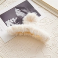 Detail of plush cream faux fur hair claw clip on vintage aesthetic background - 13cm / White