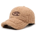Cappellino da baseball in lana di agnello color cammello con ricamo su pile teddy - Regolabile / Beige Scuro