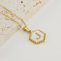 18K gold hexagonal necklace with white inlay and letter J pendant for women - Style J (Pendant Only) / Pendant Only