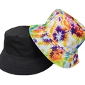Reversible bucket hat in black and colorful tie-dye print for outdoor sun protection - 25 (Blue Purple Tie Dye Texture + Black)