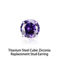 Titanium steel stud earring replacement head with a round purple zirconia in a 4-prong setting - M0.9*3mm (Head Only) / Purple Red Zircon