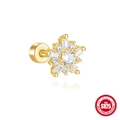 Gold snowflake S925 sterling silver stud earring with white cubic zirconia crystals - Dazzling Snowflake