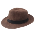 Chapeau fedora en paille marron avec ruban noir pour protection solaire extérieure - café