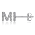 Elegant S925 sterling silver letter M stud earring with sparkling pavé zircon stones - Silver M