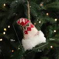 Knitted mini Christmas hat ornament with red green white patterns and faux fur trim - Jacquard Christmas Hat