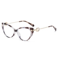 Cat eye glasses frame in marble pattern with gold metal temples and crystal accents - White Leopard Gold Frame Anti-Blue Light