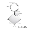 Detailed technical drawing of a polished stainless steel puzzle keychain with size specs - Steel Square Tag with Small Round Tag (BYSQ003)
